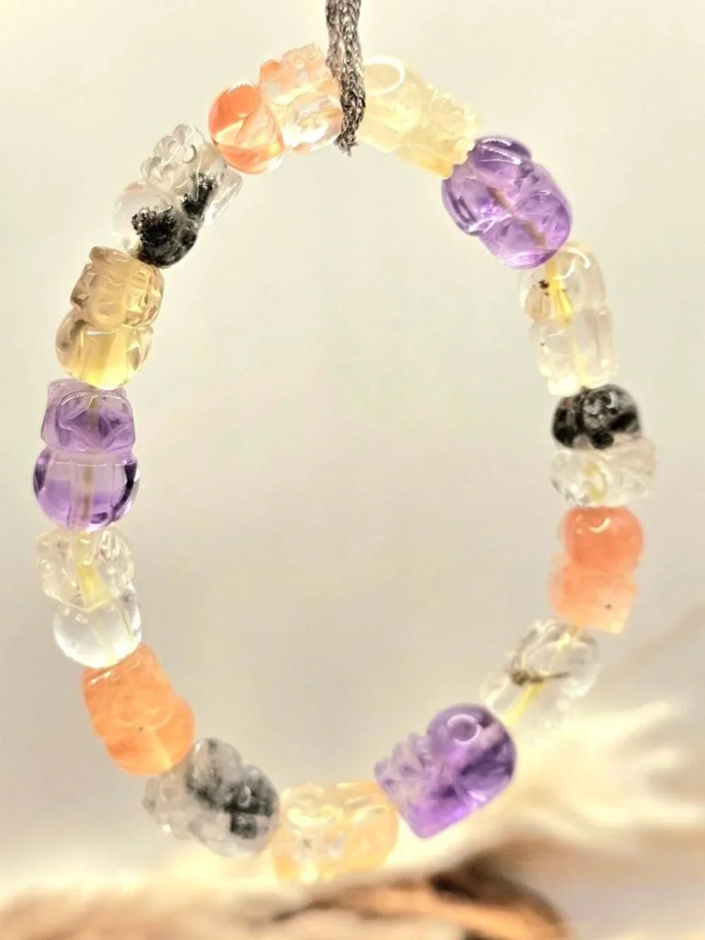 Natural High Grade Mixed Gemstones Carved Blessing Pi Xiu Bracelet